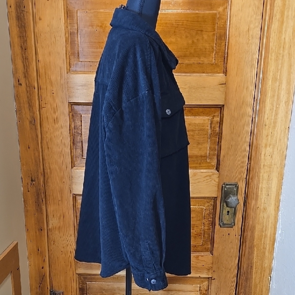 Kensie Black Cabincore Corduroy Shirt Jacket L - Picture 3 of 4